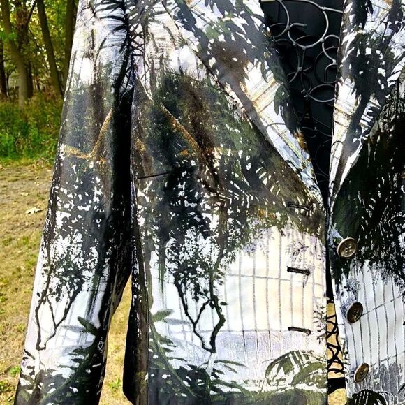 ESCADA BREANNA BLACK/WHITE ABSTRACT PRINT SILK BLAZER/JACKET M/L - Picture 9 of 12